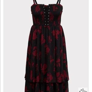 Torrid BLACK FLORAL SMOCKED CHIFFON MIDI DRESS plus 22/24 used